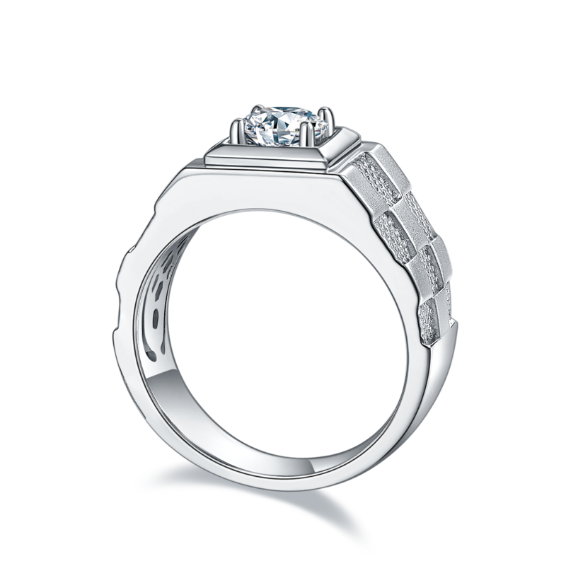 财神款S925银镀白金MoissaniteMen's Ring1ctD级